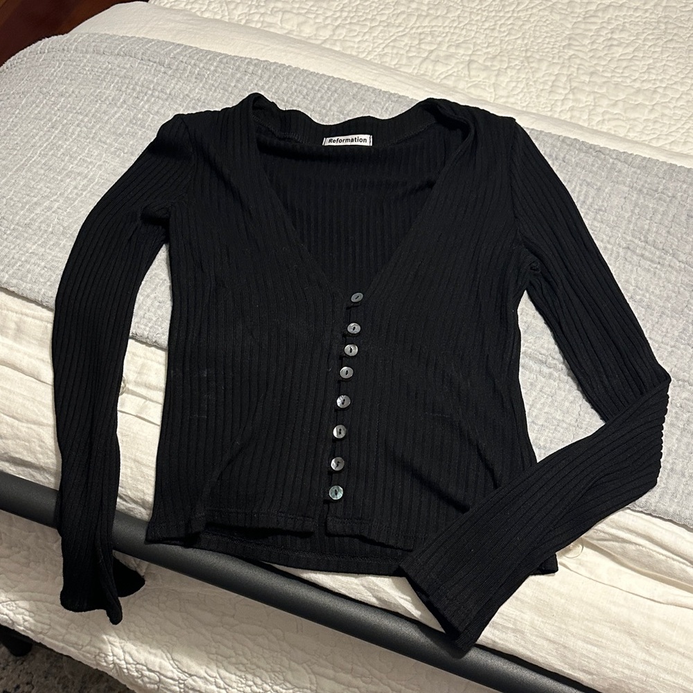 Reformation Black Ribbed Button Down Shirt